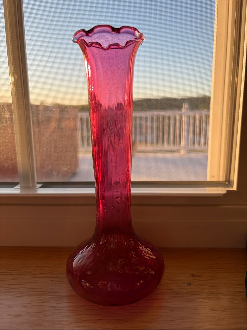 Vintage Pilgrim Glass Optic Swirl Ruffled Glass Bud Vase